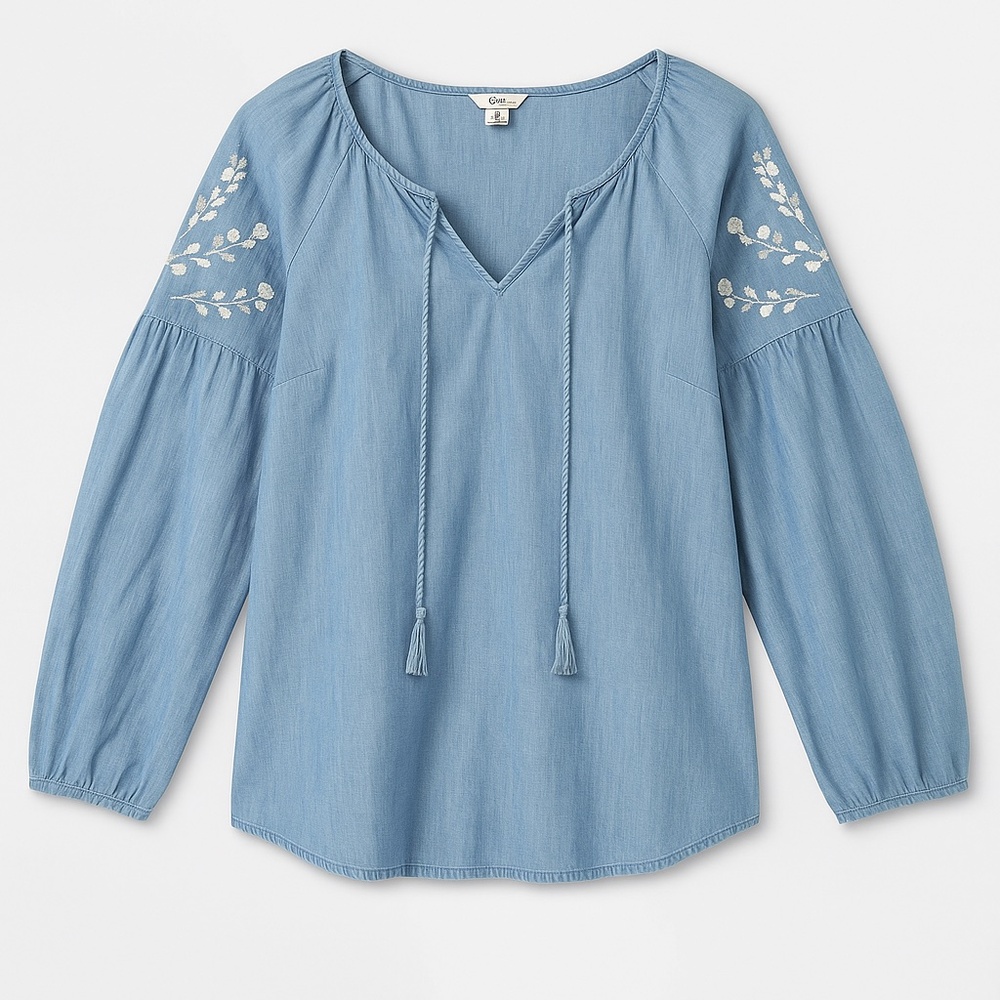 Old Navy Embroidered Chambray Peasant Blouse – Size L